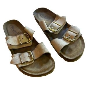 Bio-Gold Womens Made in Italy Leather Double Strap Buckle Sandals 6
